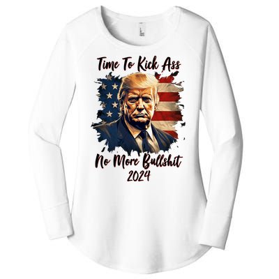 Time To Kick Ass No More Bullshit Trump 2024 Usa Women's Perfect Tri Tunic Long Sleeve Shirt