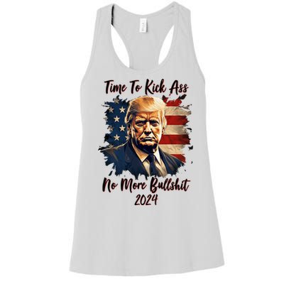 Time To Kick Ass No More Bullshit Trump 2024 Usa Women's Racerback Tank