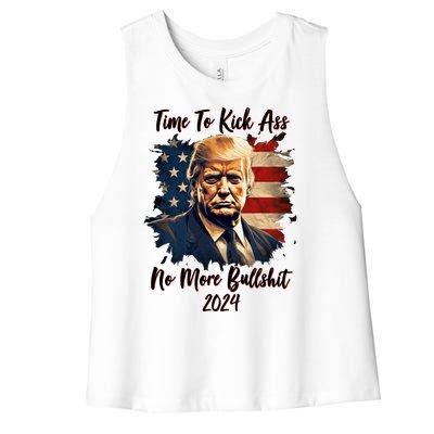 Time To Kick Ass No More Bullshit Trump 2024 Usa Women's Racerback Cropped Tank