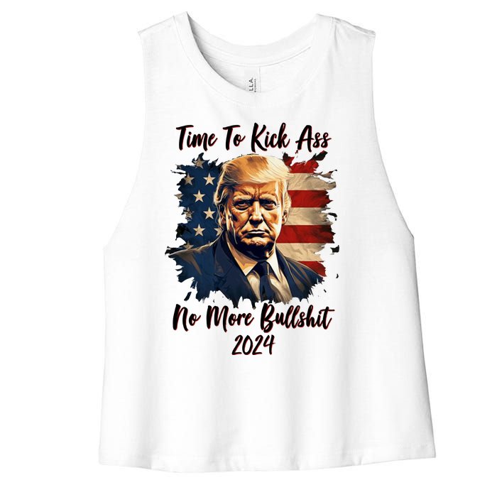 Time To Kick Ass No More Bullshit Trump 2024 Usa Women's Racerback Cropped Tank