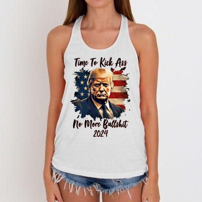 Time To Kick Ass No More Bullshit Trump 2024 Usa Women's Knotted Racerback Tank