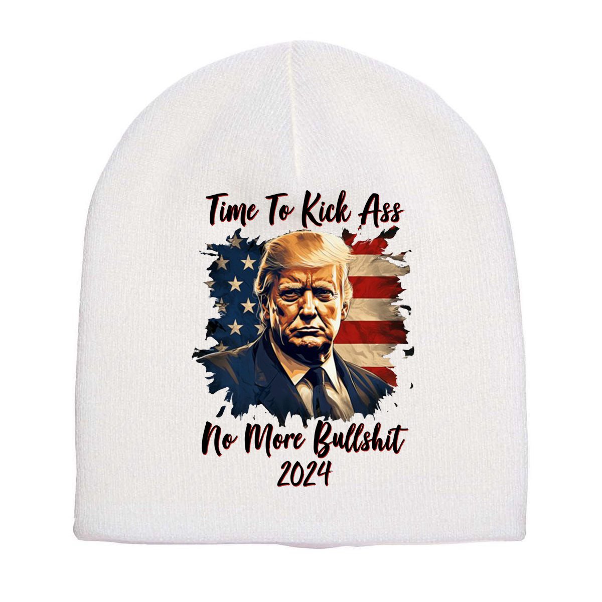 Time To Kick Ass No More Bullshit Trump 2024 Usa Short Acrylic Beanie