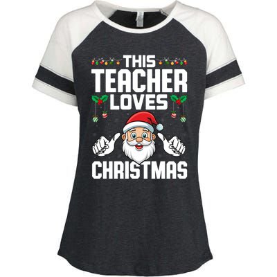 This Teacher Loves Christmas Santa Educator Xmas Holiday Gift Enza Ladies Jersey Colorblock Tee