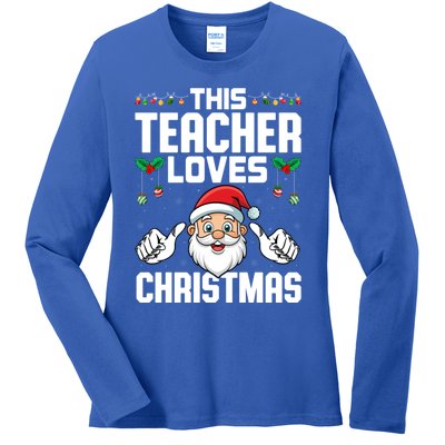 This Teacher Loves Christmas Santa Educator Xmas Holiday Gift Ladies Long Sleeve Shirt