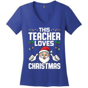 This Teacher Loves Christmas Santa Educator Xmas Holiday Gift Women's V-Neck T-Shirt