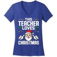 This Teacher Loves Christmas Santa Educator Xmas Holiday Gift Women's V-Neck T-Shirt