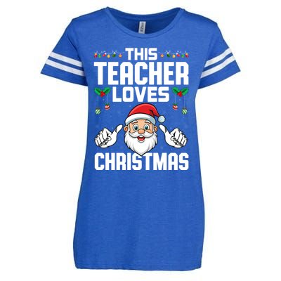 This Teacher Loves Christmas Santa Educator Xmas Holiday Gift Enza Ladies Jersey Football T-Shirt