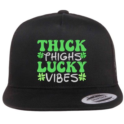 Thick Thighs Lucky Vibes St Patricks Day Shamrock Clover Gift Flatbill Hat