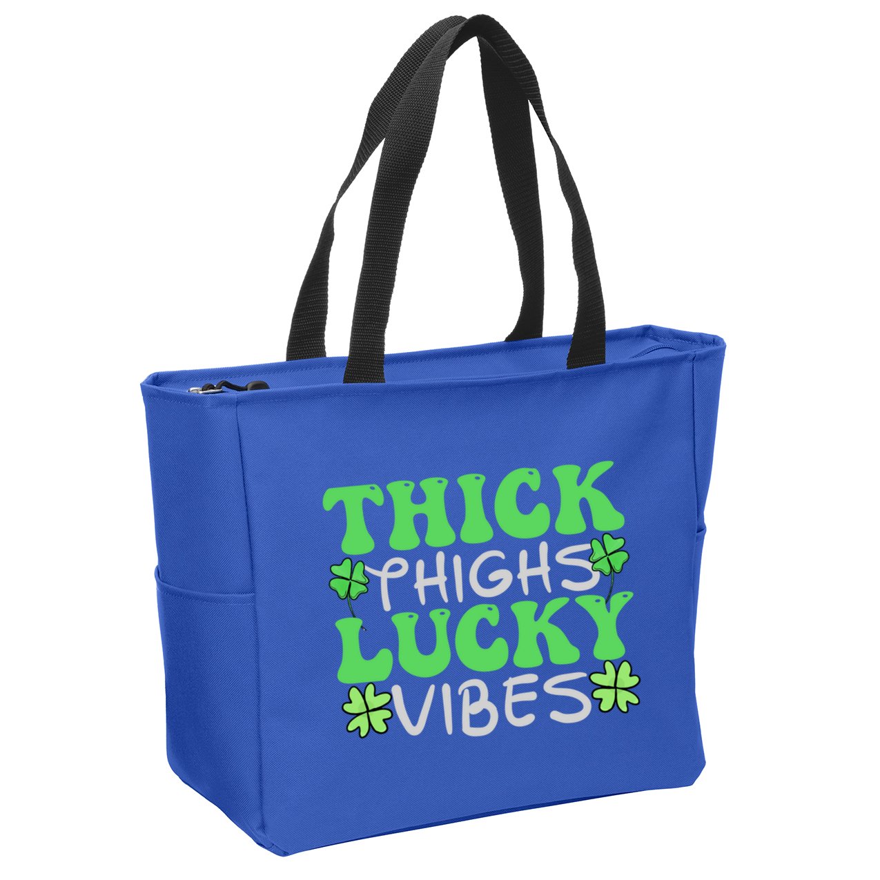 Thick Thighs Lucky Vibes St Patricks Day Shamrock Clover Gift Zip Tote Bag