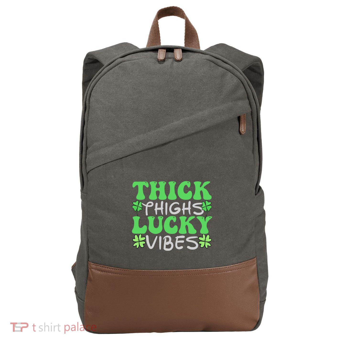 Thick Thighs Lucky Vibes St Patricks Day Shamrock Clover Gift Cotton Canvas Backpack