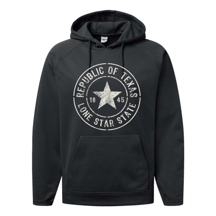 Texas The Lone Star State Republic Of Texas 1845 Performance Fleece Hoodie