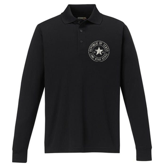 Texas The Lone Star State Republic Of Texas 1845 Performance Long Sleeve Polo