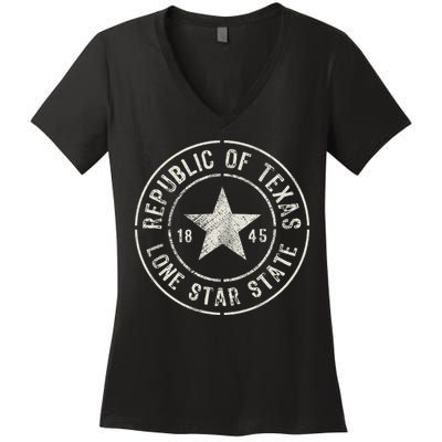 Texas The Lone Star State Republic Of Texas 1845 Women's V-Neck T-Shirt