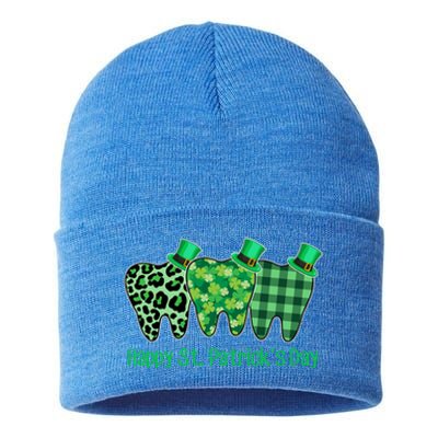 Three Tooth Leprechaun Hat Dentist Happy St Patrick's Day Gift Sustainable Knit Beanie