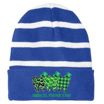 Three Tooth Leprechaun Hat Dentist Happy St Patrick's Day Gift Striped Beanie with Solid Band