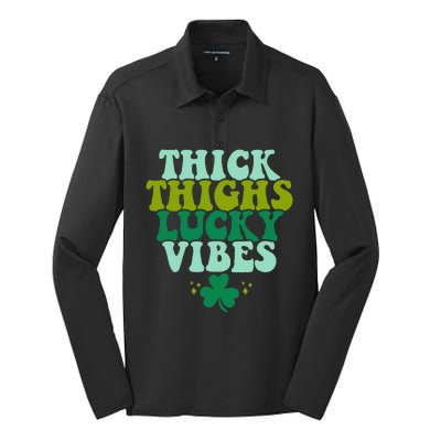 Thick Thighs Lucky Vibes Funny St. Patrick's Day Clothes Silk Touch Performance Long Sleeve Polo