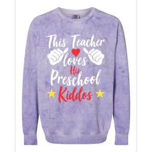 This Teacher Loves His Valentines Day Preschool Students Gift Colorblast Crewneck Sweatshirt