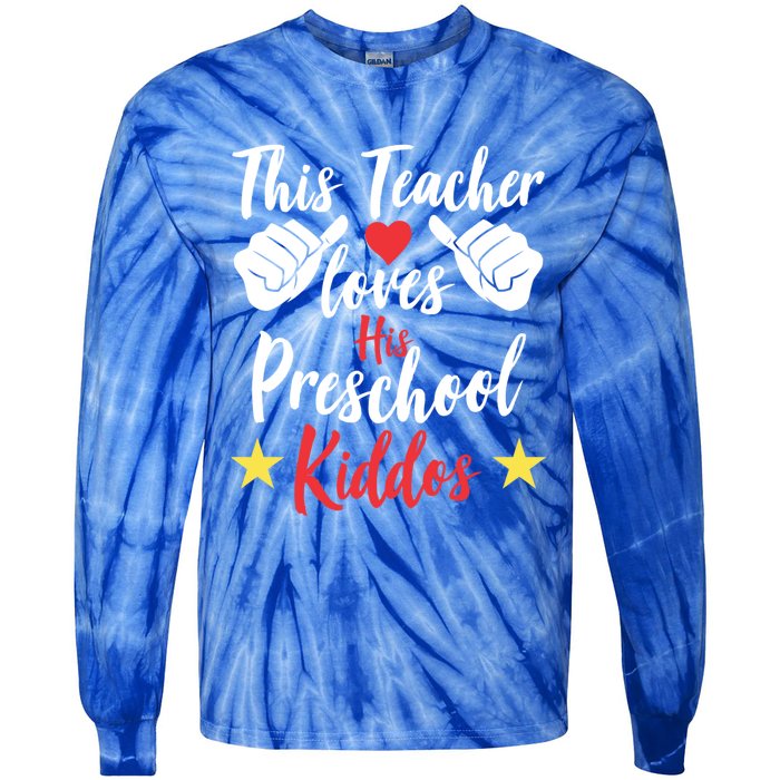 This Teacher Loves His Valentines Day Preschool Students Gift Tie-Dye Long Sleeve Shirt