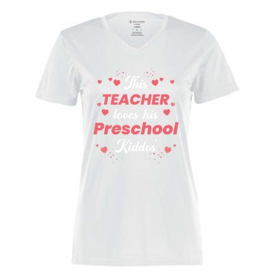 This Teacher Loves His Valentines Day Preschool Gift Women's Momentum V-Neck T-Shirt