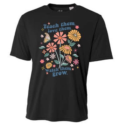 Teach Them Love Them Watch Them Grow Retro Teacher Floral Cooling Performance Crew T-Shirt