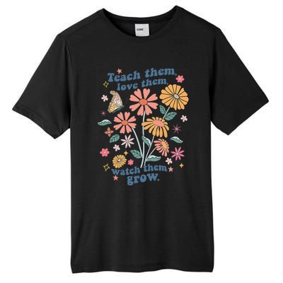 Teach Them Love Them Watch Them Grow Retro Teacher Floral Tall Fusion ChromaSoft Performance T-Shirt