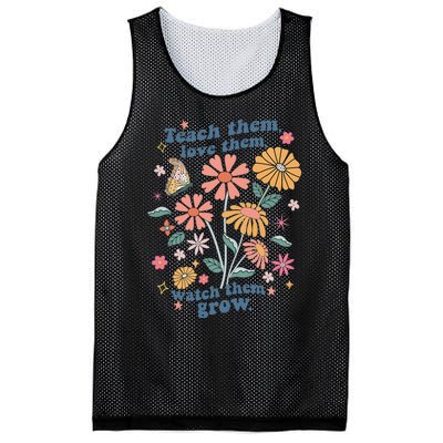 Teach Them Love Them Watch Them Grow Retro Teacher Floral Mesh Reversible Basketball Jersey Tank