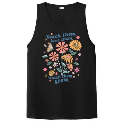 Teach Them Love Them Watch Them Grow Retro Teacher Floral PosiCharge Competitor Tank