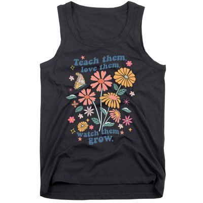 Teach Them Love Them Watch Them Grow Retro Teacher Floral Tank Top