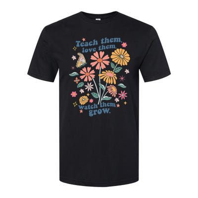 Teach Them Love Them Watch Them Grow Retro Teacher Floral Softstyle® CVC T-Shirt