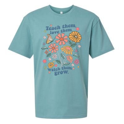 Teach Them Love Them Watch Them Grow Retro Teacher Floral Sueded Cloud Jersey T-Shirt