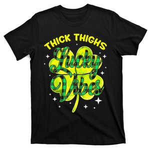 Thick Thighs Lucky Vibes Buffalo Plaid Saint Patrick's Day T-Shirt