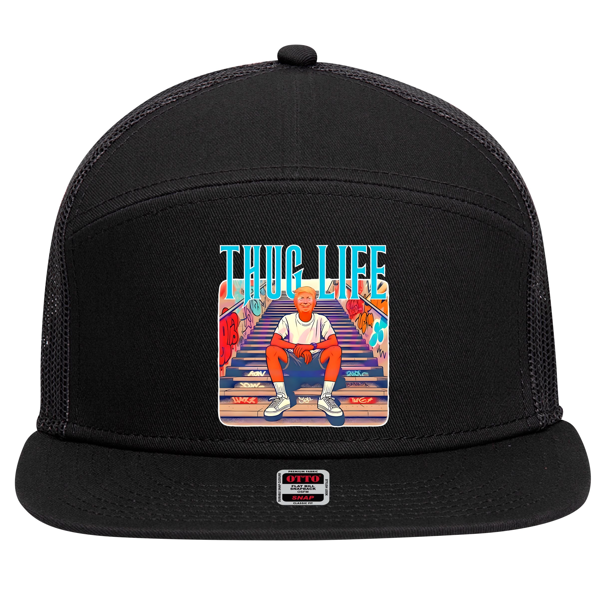 Trump Thug Life 4th Of July 7 Panel Mesh Trucker Snapback Hat