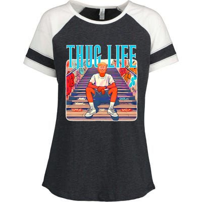 Trump Thug Life 4th Of July Enza Ladies Jersey Colorblock Tee