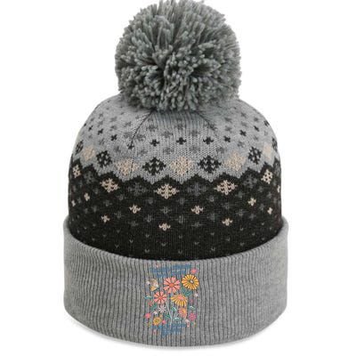 Teach Them Love Them Watch Them Grow Retro Teacher Floral The Baniff Cuffed Pom Beanie