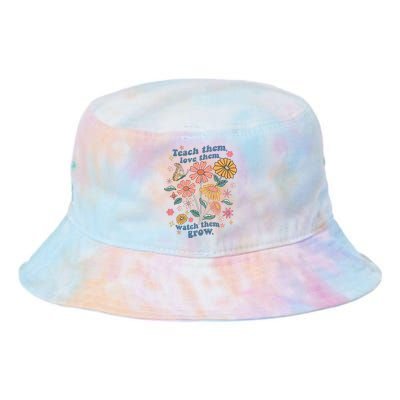 Teach Them Love Them Watch Them Grow Retro Teacher Floral Tie Dye Newport Bucket Hat