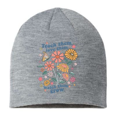 Teach Them Love Them Watch Them Grow Retro Teacher Floral Sustainable Beanie