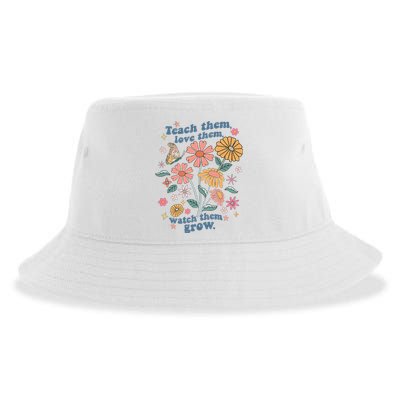 Teach Them Love Them Watch Them Grow Retro Teacher Floral Sustainable Bucket Hat