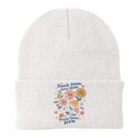 Teach Them Love Them Watch Them Grow Retro Teacher Floral Knit Cap Winter Beanie