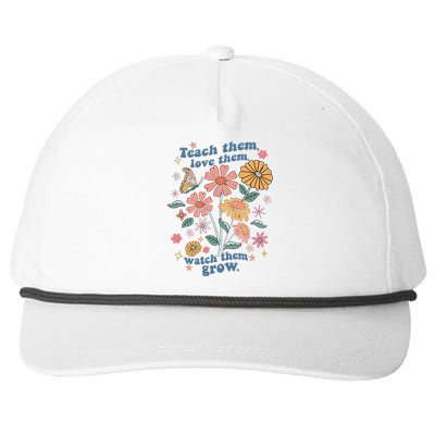 Teach Them Love Them Watch Them Grow Retro Teacher Floral Snapback Five-Panel Rope Hat