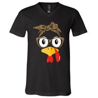 Thanksgiving Turkey Leopard Sunglasses Autumn V-Neck T-Shirt