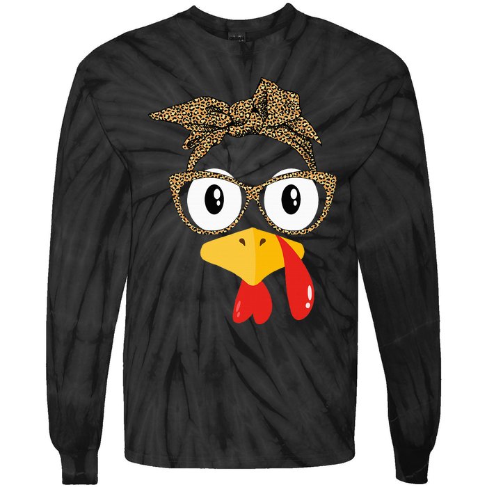 Thanksgiving Turkey Leopard Sunglasses Autumn Tie-Dye Long Sleeve Shirt