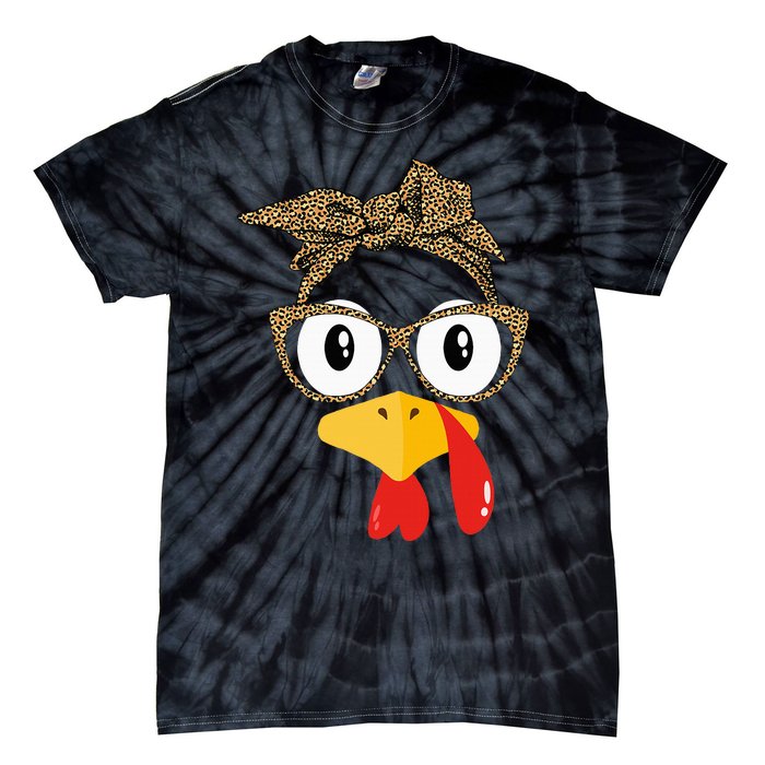 Thanksgiving Turkey Leopard Sunglasses Autumn Tie-Dye T-Shirt