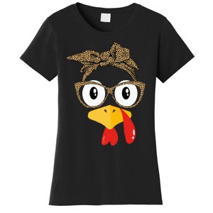 Thanksgiving Turkey Leopard Sunglasses Autumn Women's T-Shirt