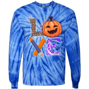 Thanksgiving Teacher Life Pumpkin Love Leopard Fall Vibes Gift Tie-Dye Long Sleeve Shirt