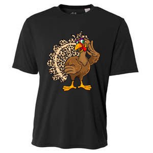 Thanksgiving Turkey Leopard Print Autumn Fall Cooling Performance Crew T-Shirt