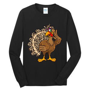 Thanksgiving Turkey Leopard Print Autumn Fall Tall Long Sleeve T-Shirt