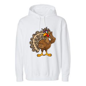 Thanksgiving Turkey Leopard Print Autumn Fall Garment-Dyed Fleece Hoodie