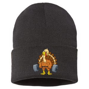 Thanksgiving Turkey Lift Hilarious Fitness for Weightlifters Sustainable Knit Beanie