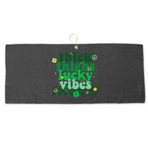 Thick Thighs Lucky Vibes Groovy St Patricks Day Irish Large Microfiber Waffle Golf Towel