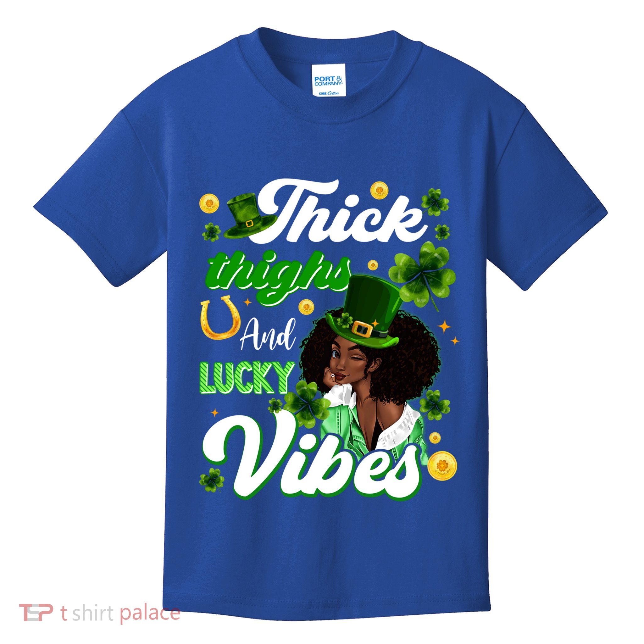 Thick Thighs Lucky Vibes St Patricks Day Melanin Black Gift Kids T-Shirt